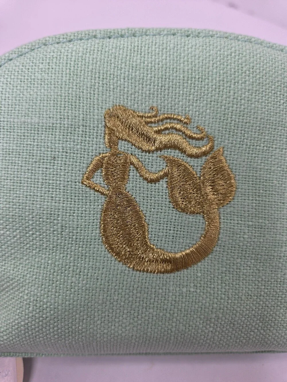 Spartina 449 Cosmetic Case Small Gold Metallic Embroidered Mermaid Seafoam NEW